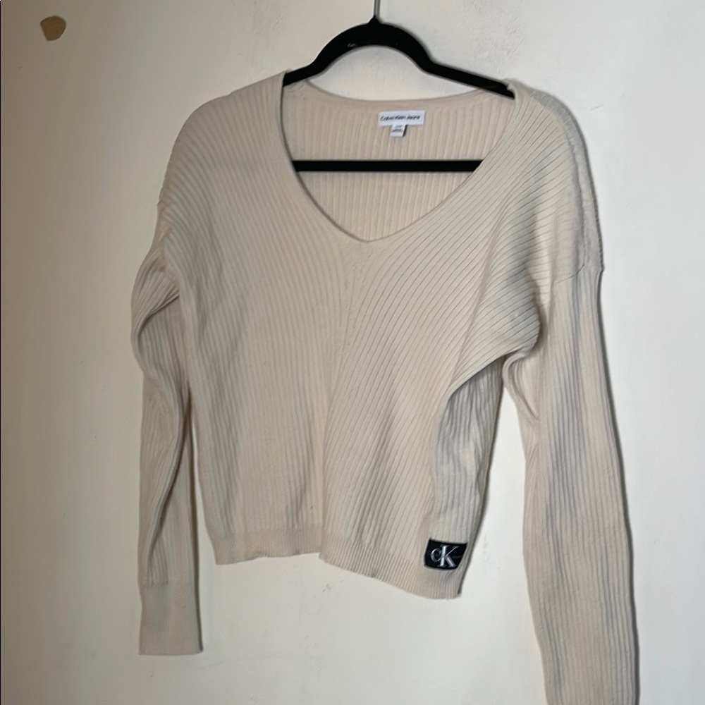 Calvin Klein Cream V-Neck Sweater